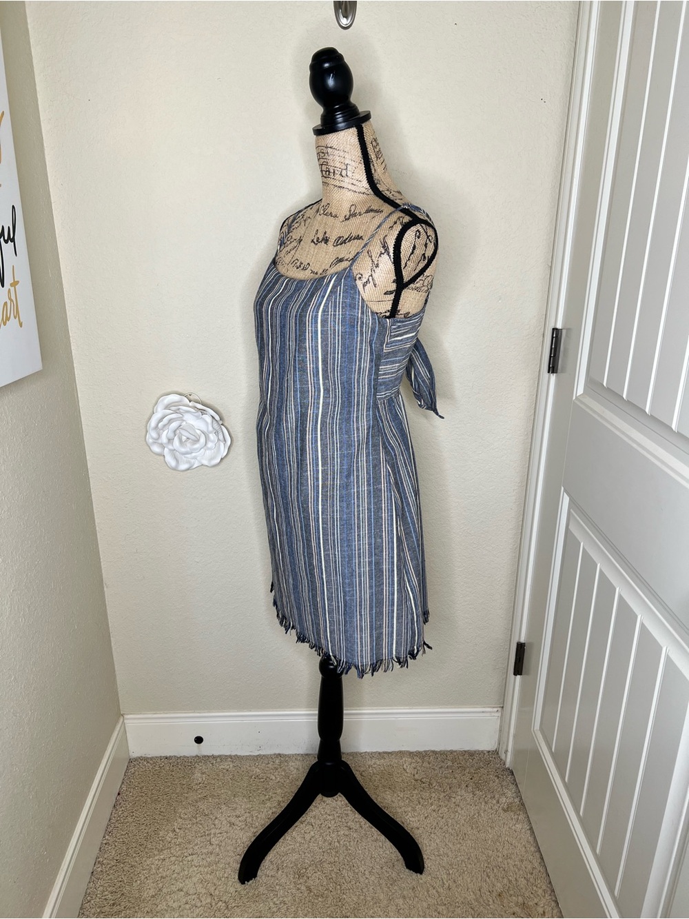 NTM: American Threads Blue Striped Tie Back Mini Dress Open Back Size Large - Picture 8 of 15